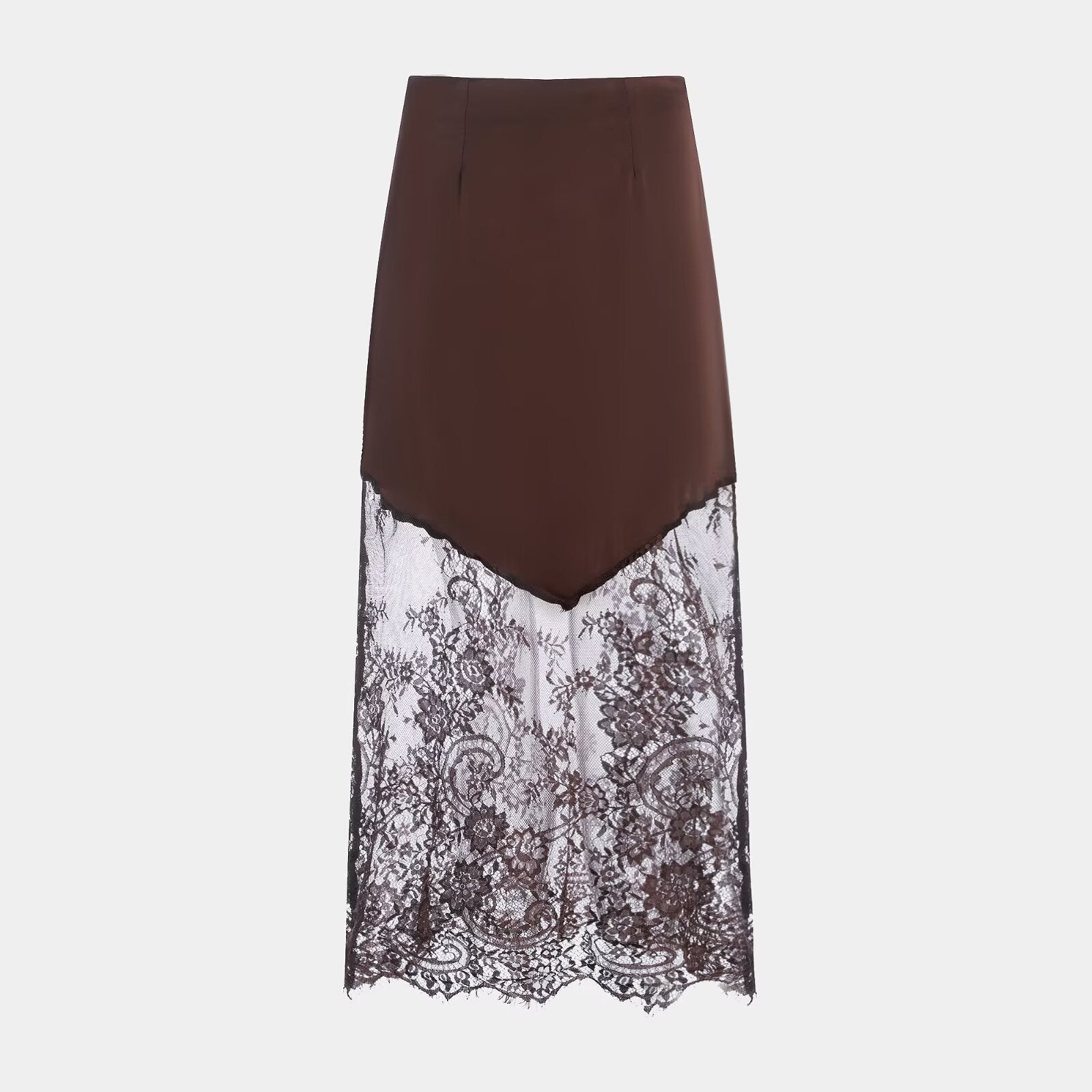 Women Clothing Winter Sexy See through Lace Stitching High Waist Skirt Long Skirt Bella Mia