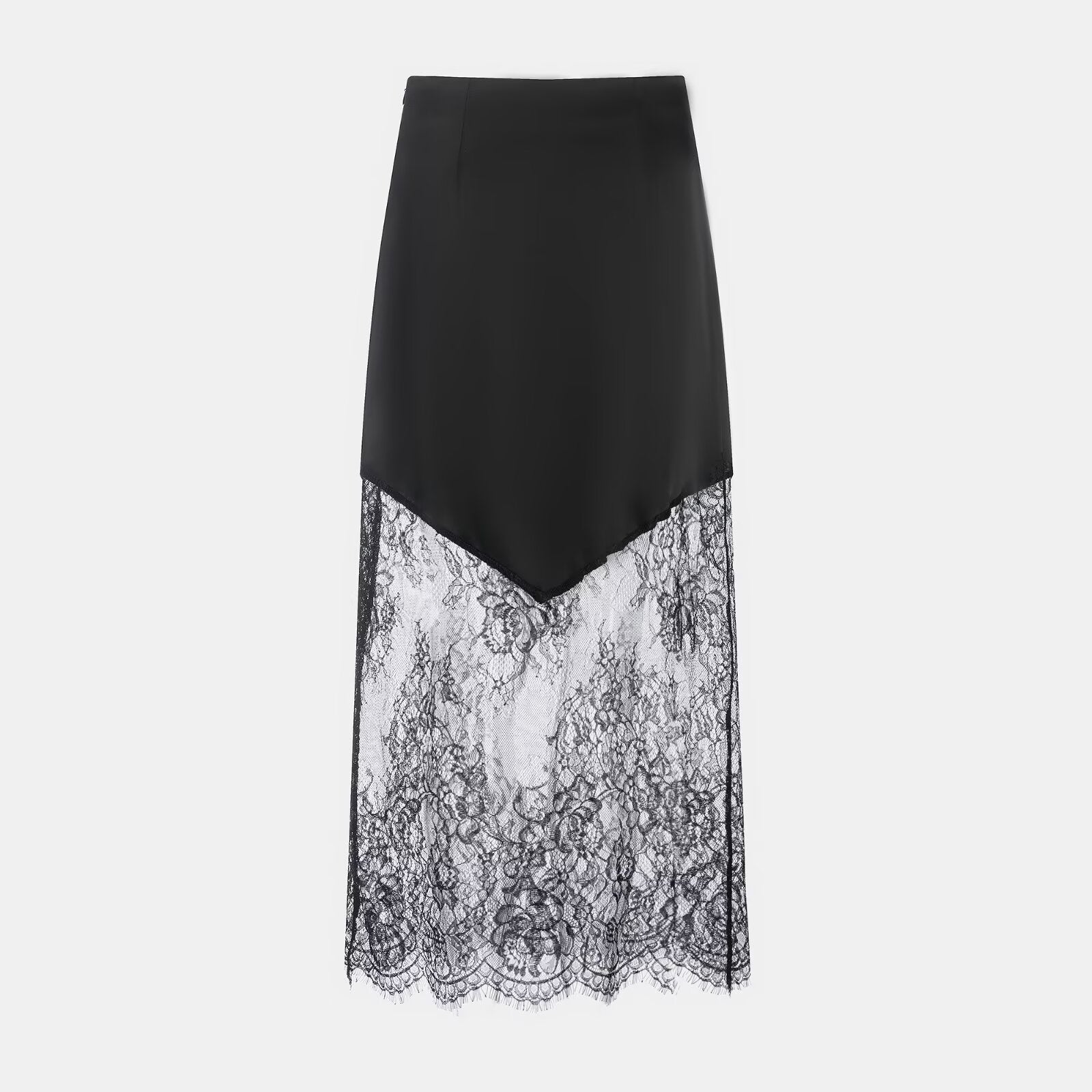 Women Clothing Winter Sexy See through Lace Stitching High Waist Skirt Long Skirt Bella Mia
