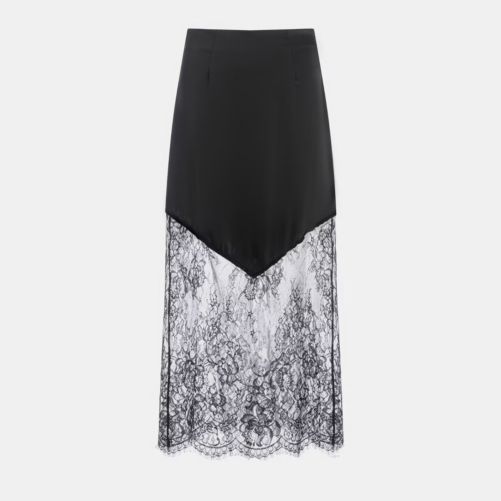 Women Clothing Winter Sexy See through Lace Stitching High Waist Skirt Long Skirt Bella Mia