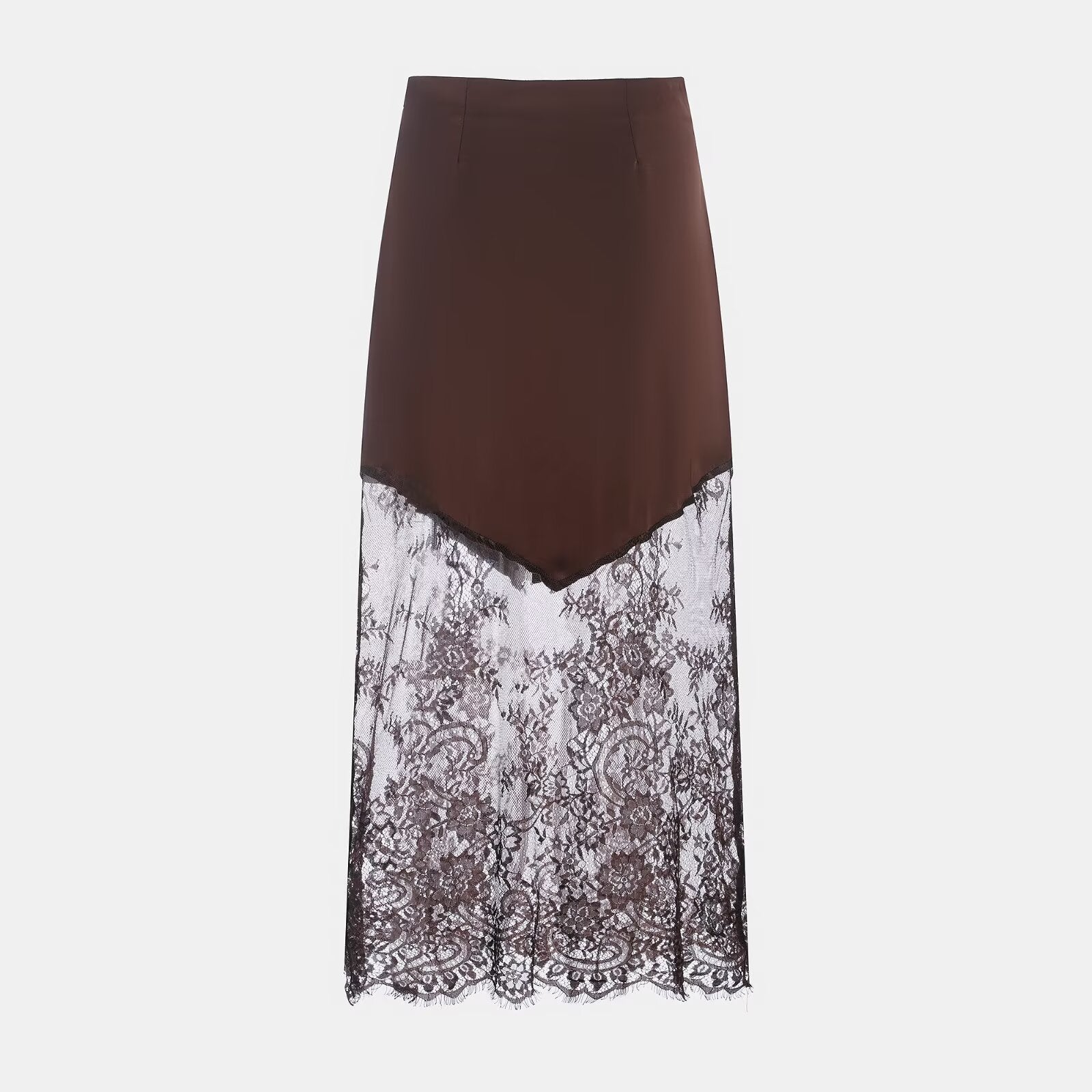 Women Clothing Winter Sexy See through Lace Stitching High Waist Skirt Long Skirt Bella Mia