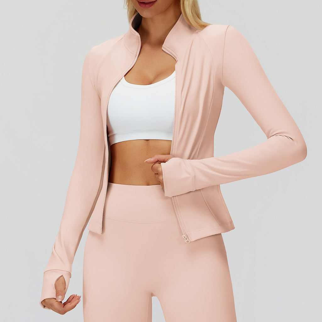 Autumn Winter Stand Collar Coat Zipper Windproof All Matching Warm Top Fitness Running Velvet Sport Coat Bella Mia