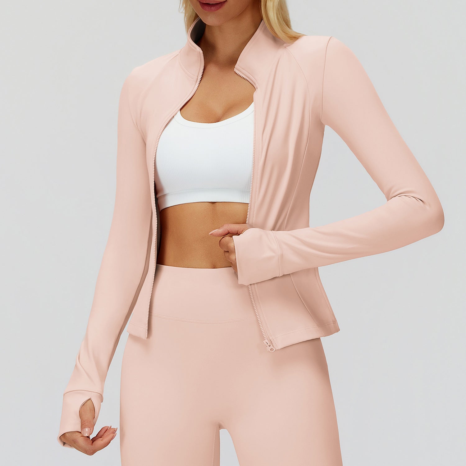 Autumn Winter Stand Collar Coat Zipper Windproof All Matching Warm Top Fitness Running Velvet Sport Coat Bella Mia