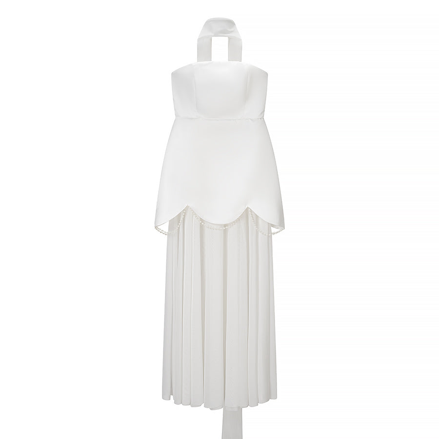 Women Clothing Winter Sexy Backless Sleeveless Solid Color Tube Top Mesh Stitching Dress Bella Mia