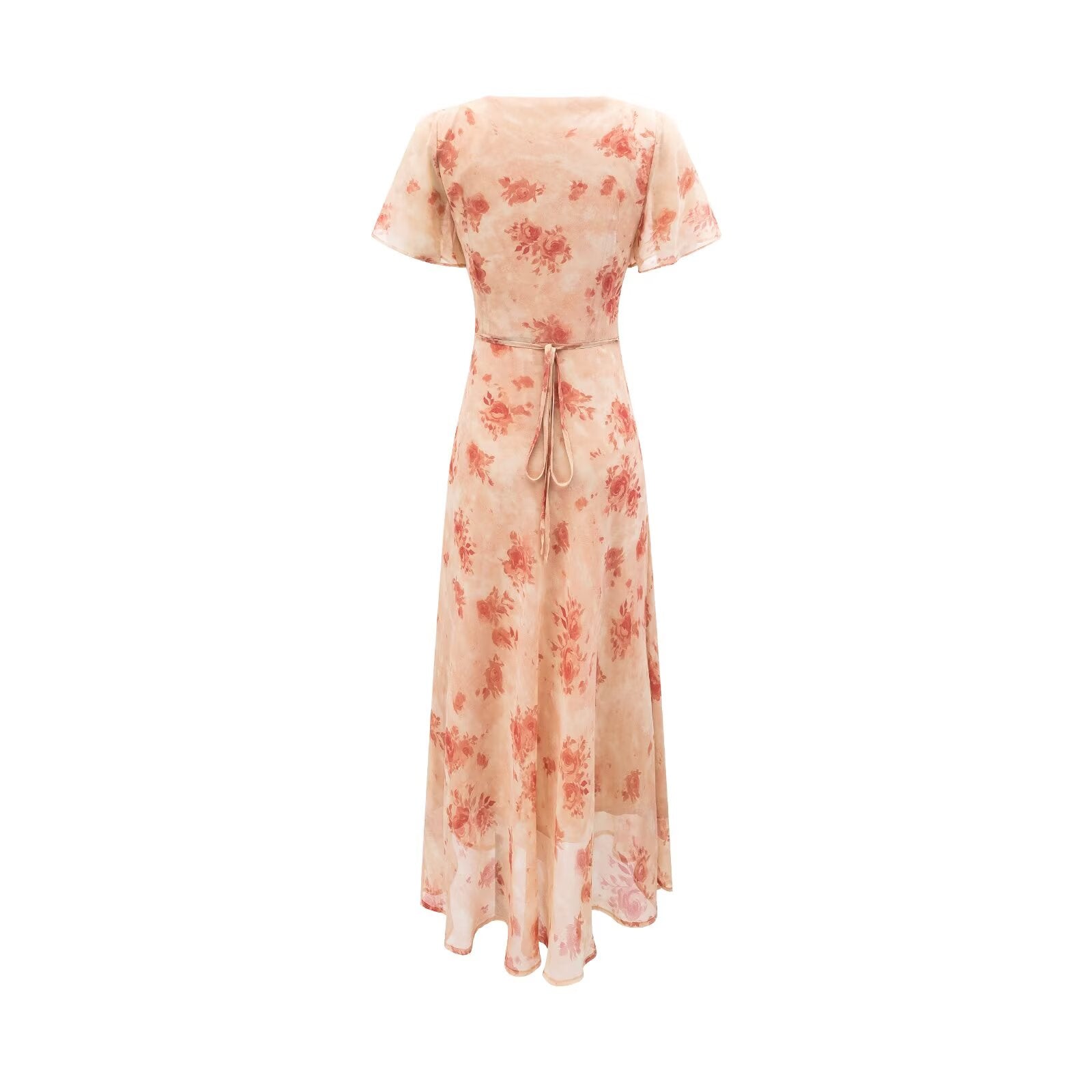 Women Clothing Elegant Pink Floral V neck Pullover Dress Women Waist Controlled Slimming Dress