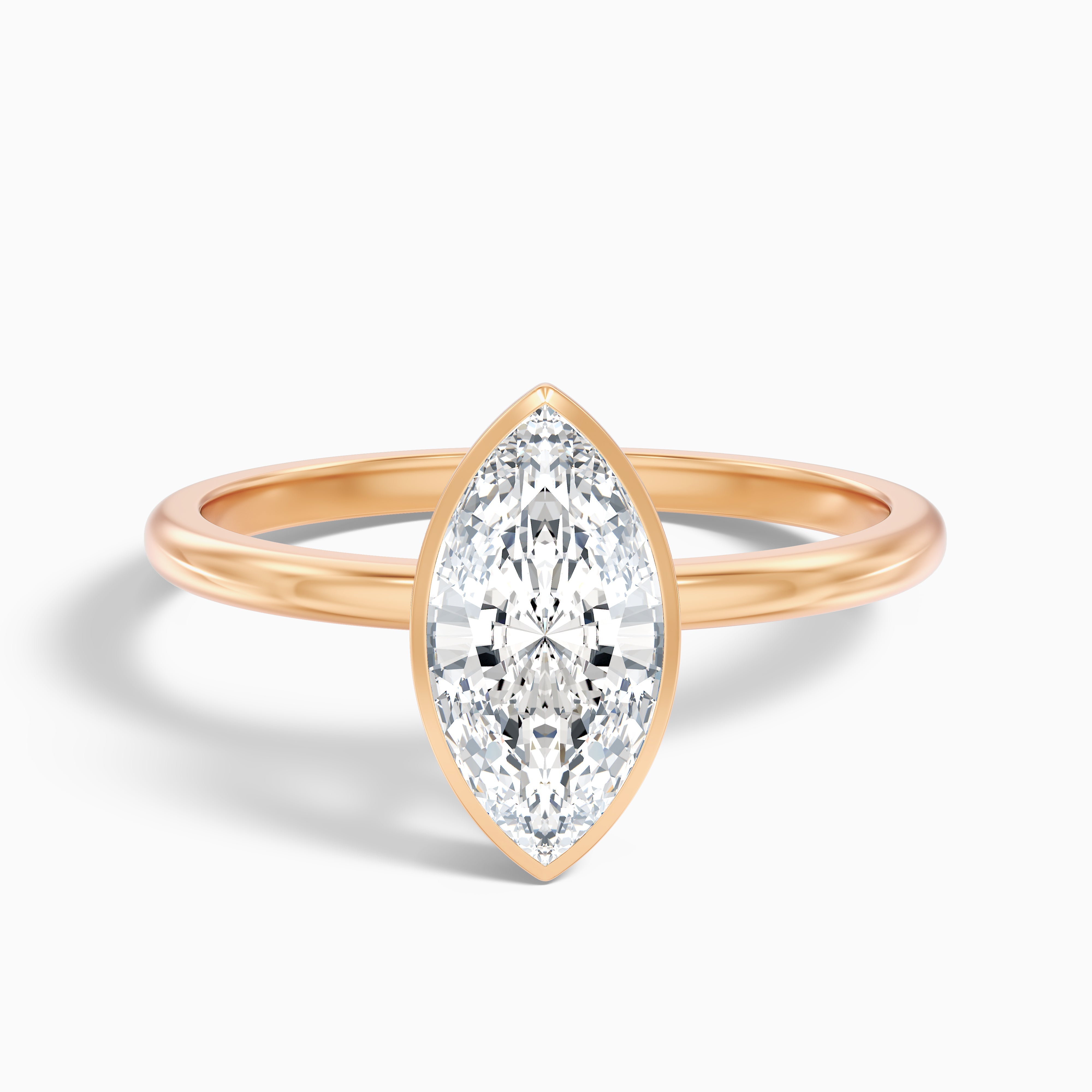 Leah 2 Carat Marquise Cut Bezel Set Lab Grown Diamond Ring in 18k Yellow Gold
