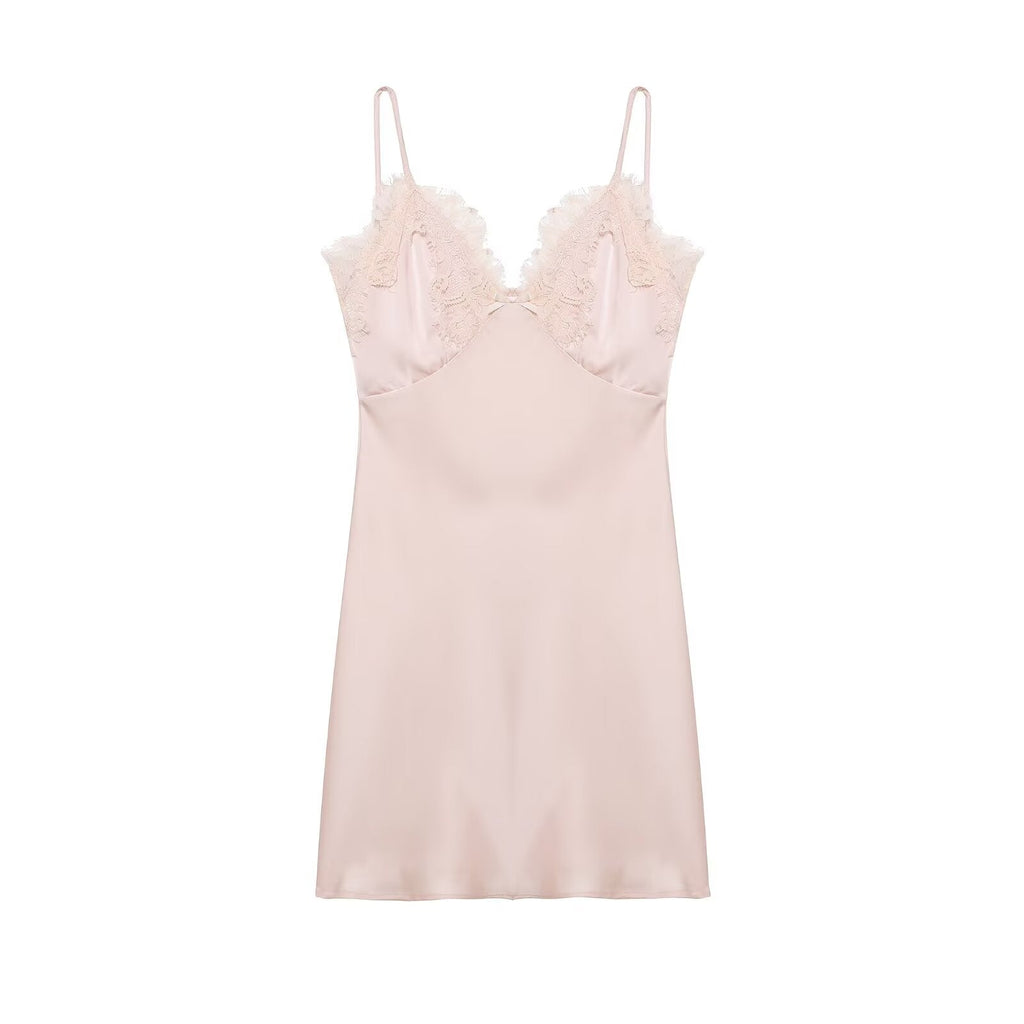 Early Spring Women Clothing Elegant Fashionable Slimming Silk Satin Lace Stitching Cami Dress Bella Mia