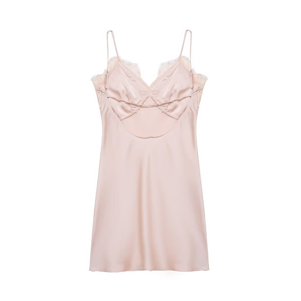 Early Spring Women Clothing Elegant Fashionable Slimming Silk Satin Lace Stitching Cami Dress Bella Mia