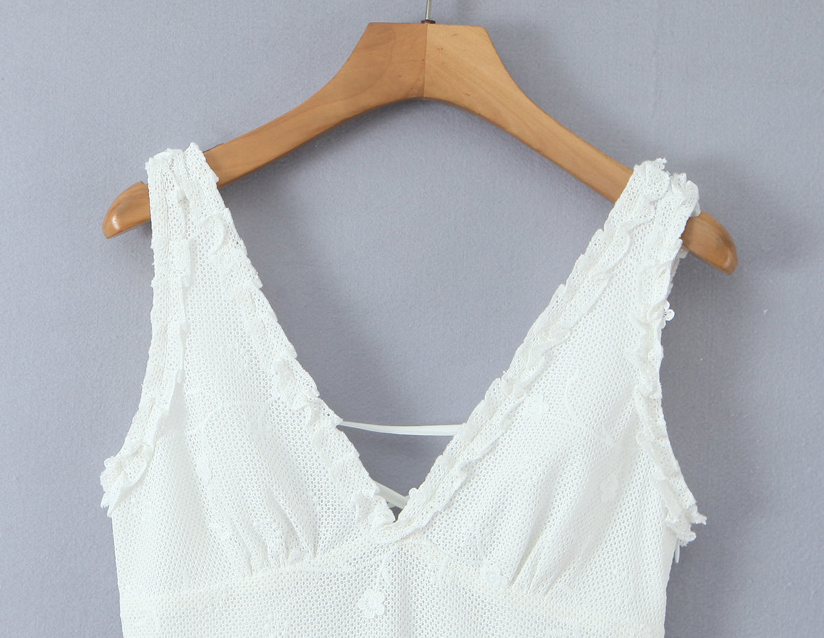 Women Clothing Mesh Embroidered Vest Dress