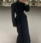 Women Solid Color Slim One Button Long Long Sleeve Collared Coat Bella Mia
