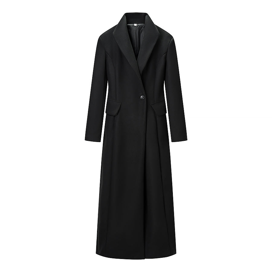 Women Solid Color Slim One Button Long Long Sleeve Collared Coat Bella Mia