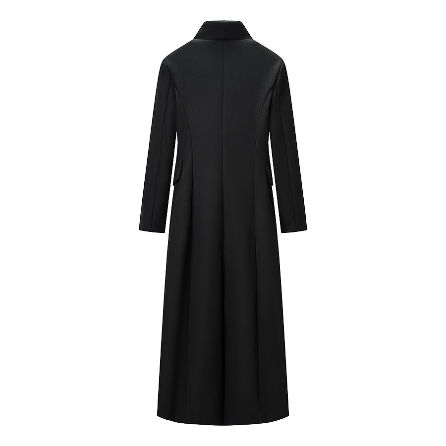 Women Solid Color Slim One Button Long Long Sleeve Collared Coat Bella Mia