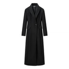 Women Solid Color Slim One Button Long Long Sleeve Collared Coat Bella Mia