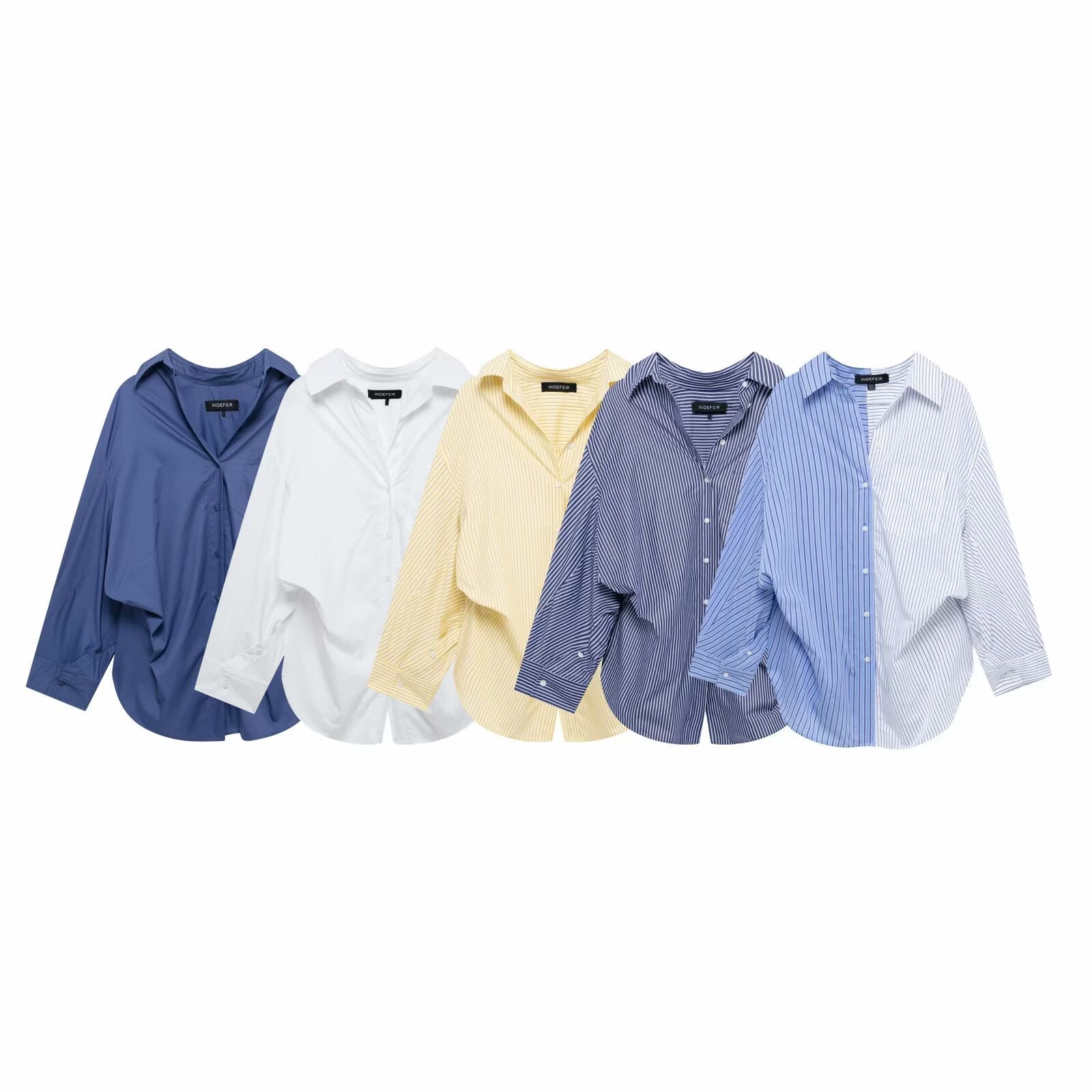 Women Clothing Patchwork Striped Poplin Loose Collared Long Sleeves Shirt Bella Mia
