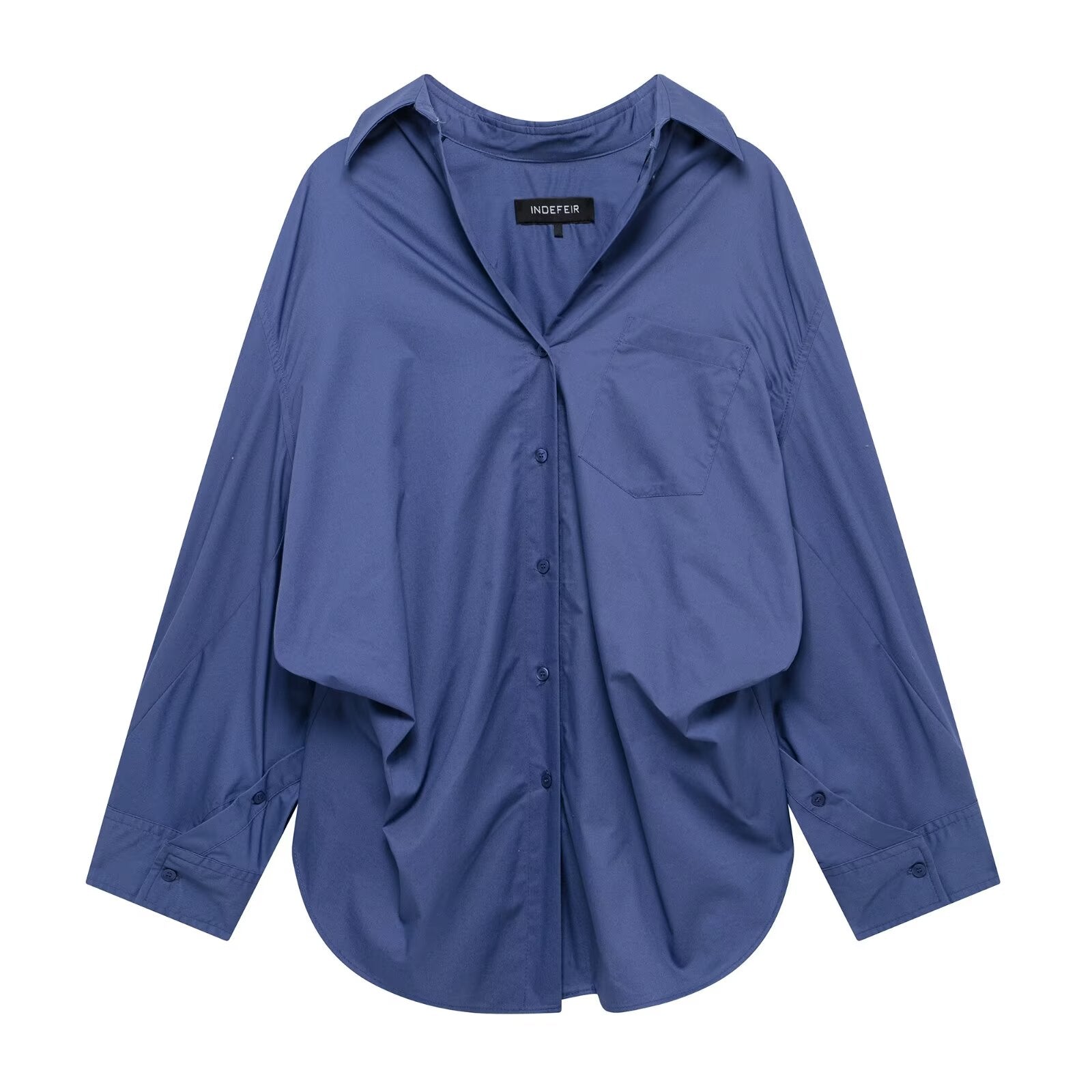 Women Clothing Patchwork Striped Poplin Loose Collared Long Sleeves Shirt Bella Mia