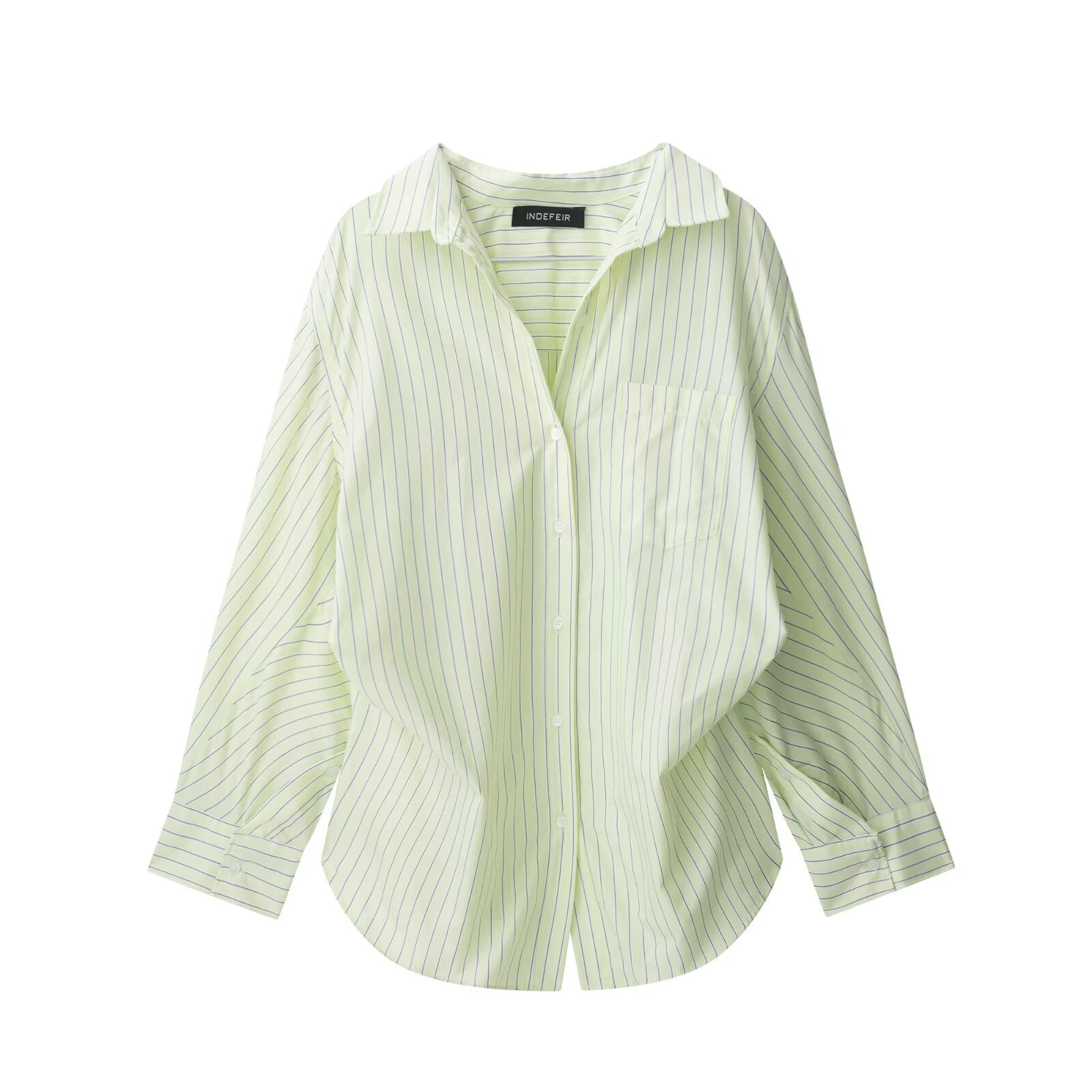 Women Clothing Patchwork Striped Poplin Loose Collared Long Sleeves Shirt Bella Mia