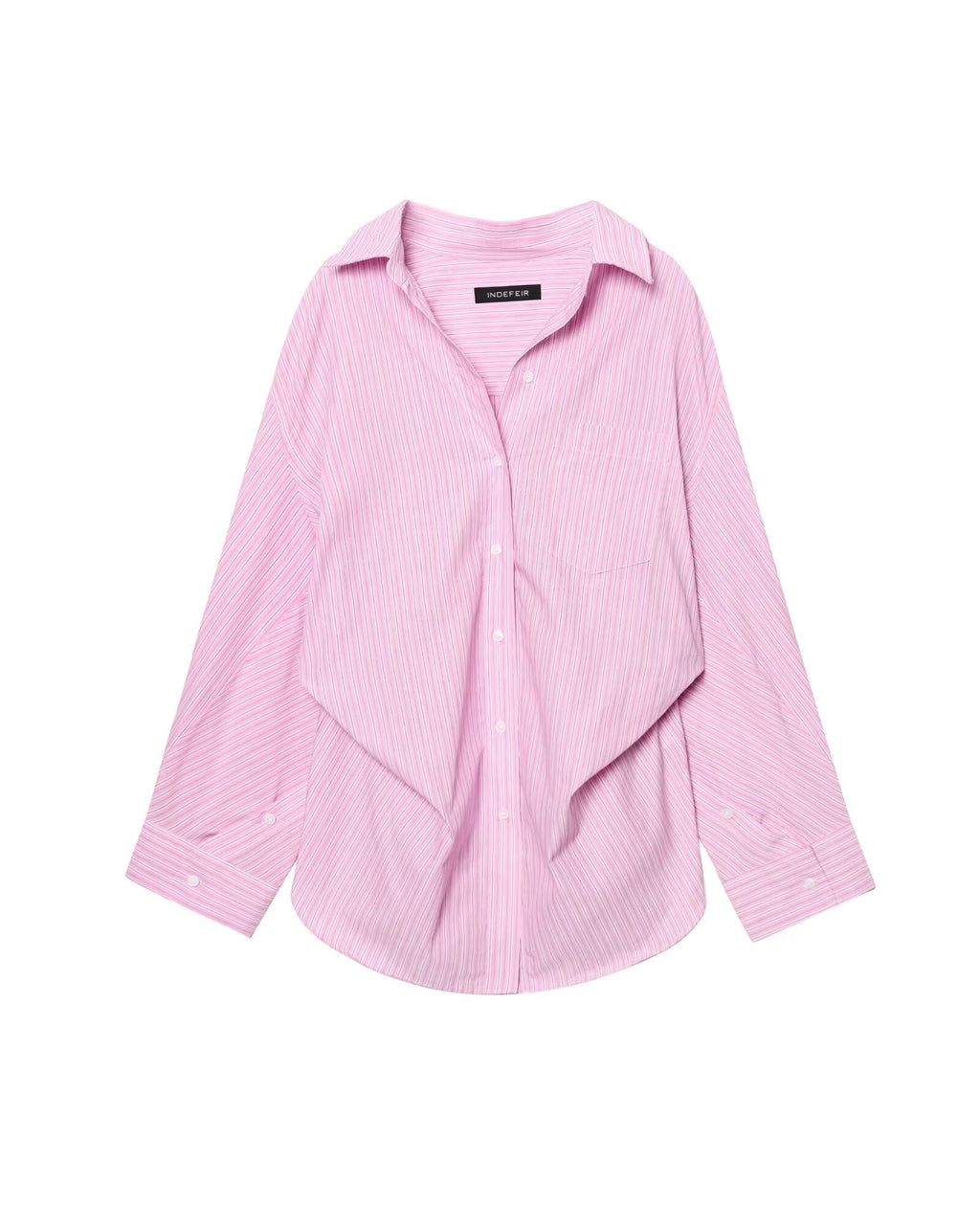 Women Clothing Patchwork Striped Poplin Loose Collared Long Sleeves Shirt Bella Mia