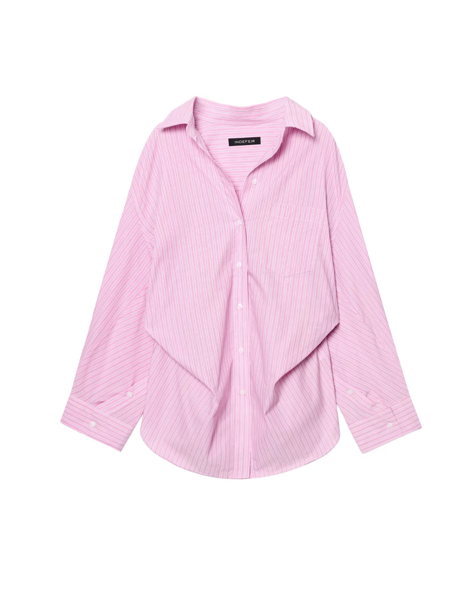 Women Clothing Patchwork Striped Poplin Loose Collared Long Sleeves Shirt Bella Mia