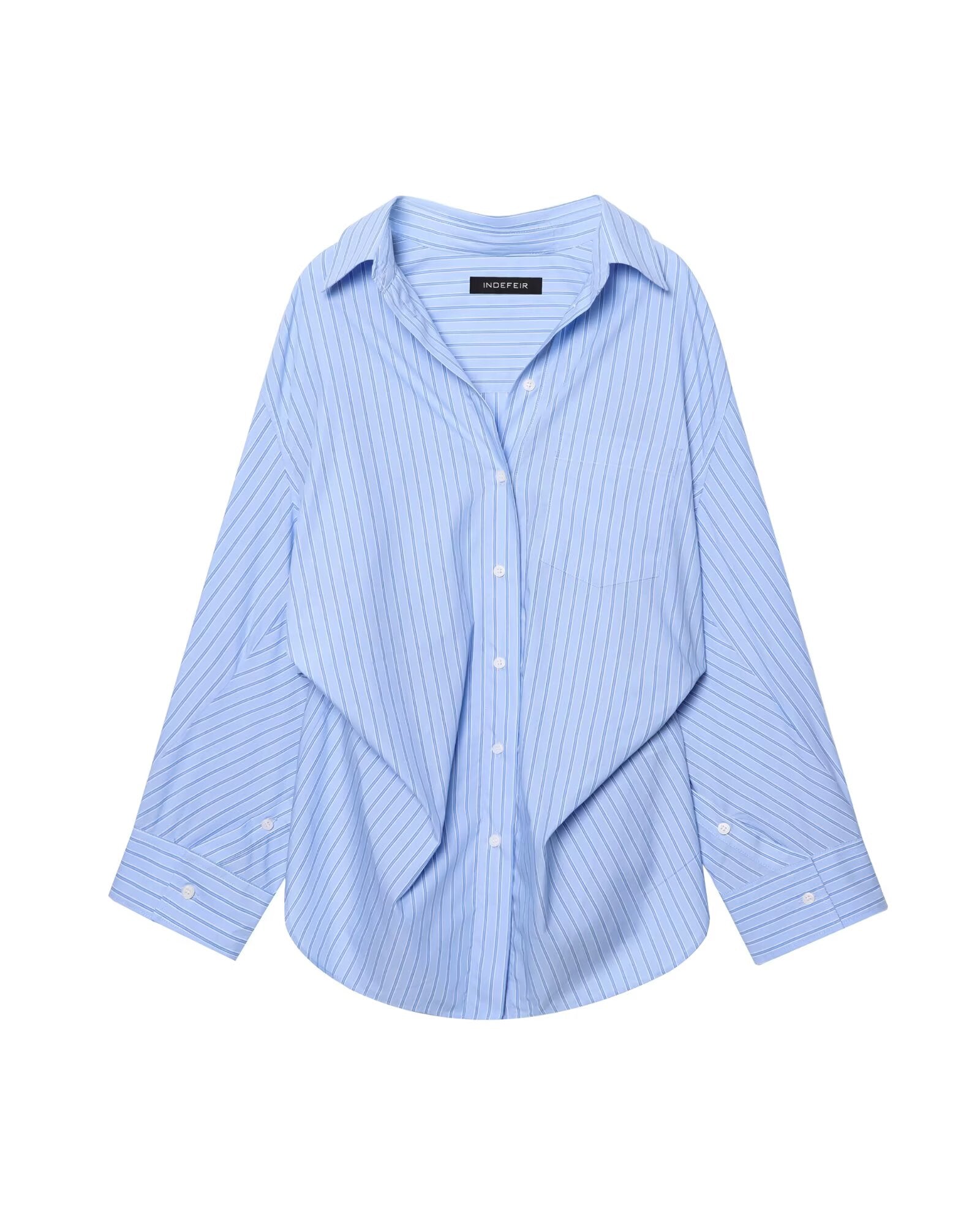 Women Clothing Patchwork Striped Poplin Loose Collared Long Sleeves Shirt Bella Mia