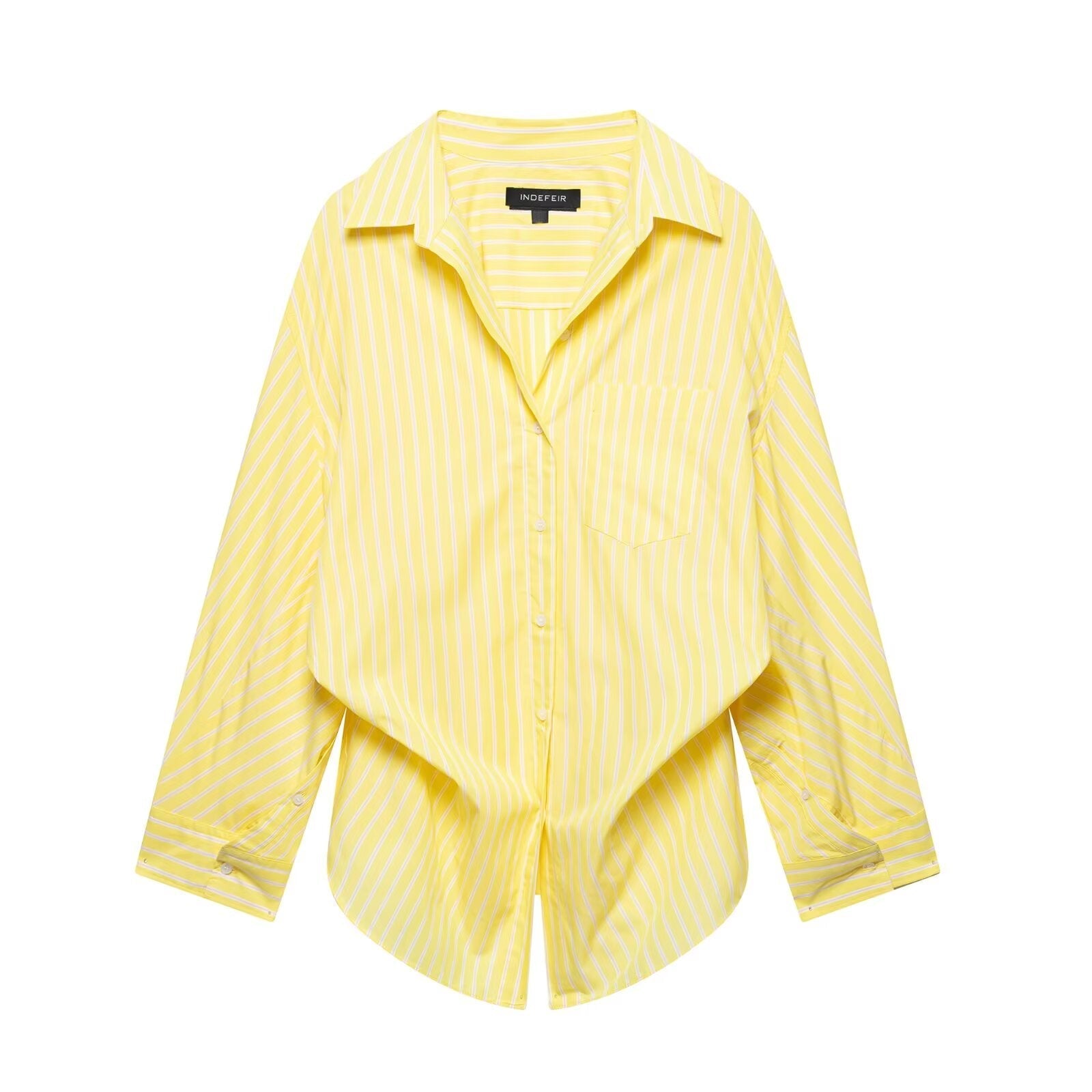 Women Clothing Patchwork Striped Poplin Loose Collared Long Sleeves Shirt Bella Mia