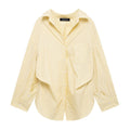 Women Clothing Patchwork Striped Poplin Loose Collared Long Sleeves Shirt Bella Mia