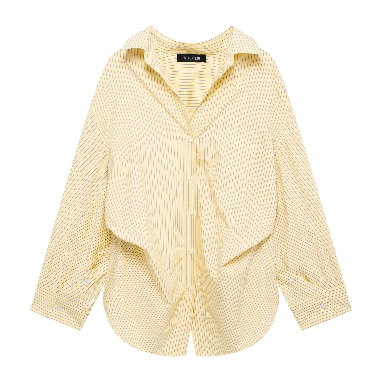 Women Clothing Patchwork Striped Poplin Loose Collared Long Sleeves Shirt Bella Mia