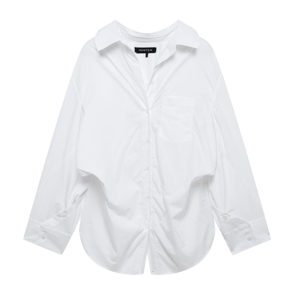 Women Clothing Patchwork Striped Poplin Loose Collared Long Sleeves Shirt Bella Mia