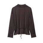 Women Clothing Summer All Matching with Belt Silk Satin Textured Shirt Bella Mia