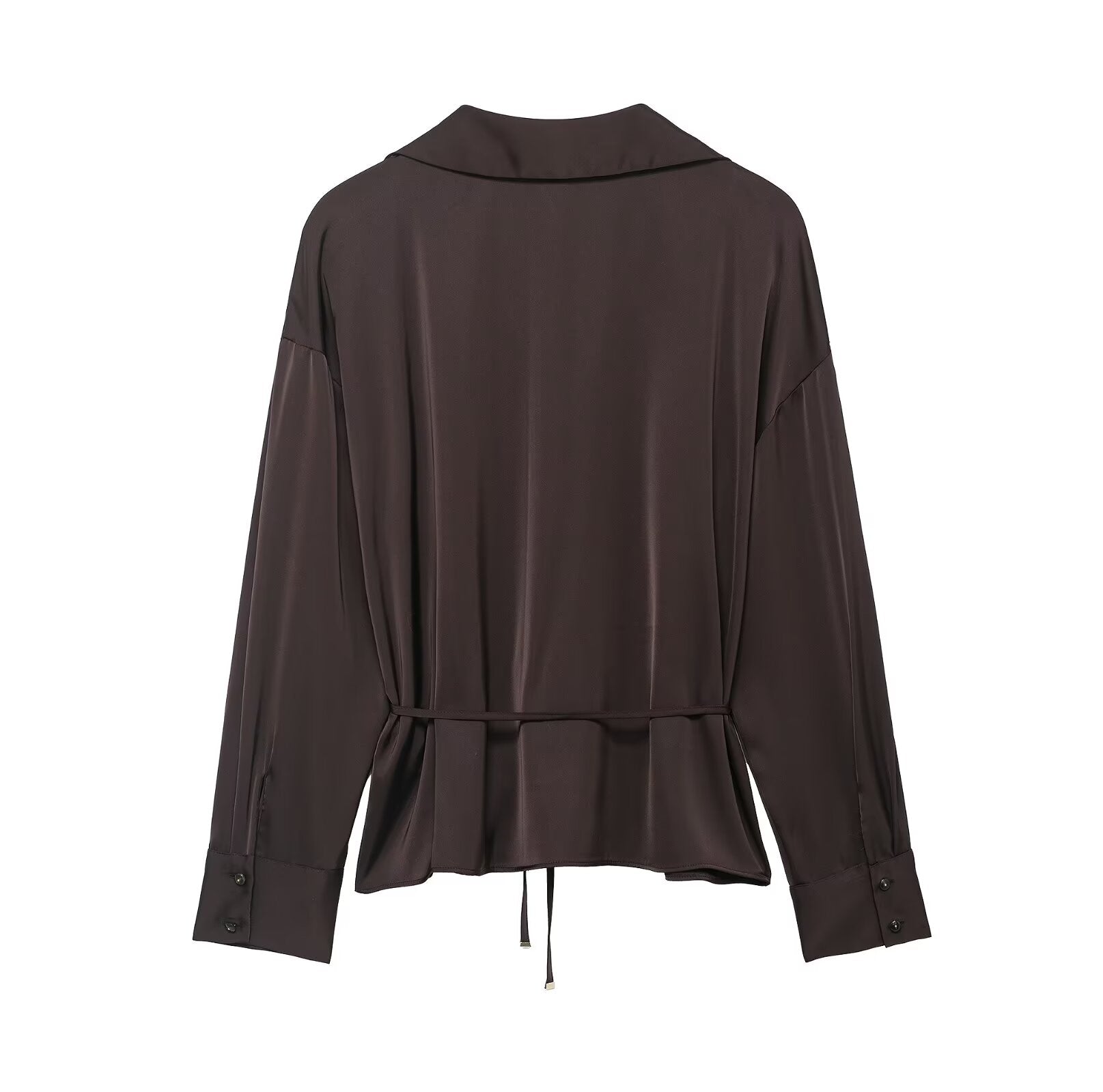 Women Clothing Summer All Matching with Belt Silk Satin Textured Shirt Bella Mia