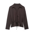 Women Clothing Summer All Matching with Belt Silk Satin Textured Shirt Bella Mia