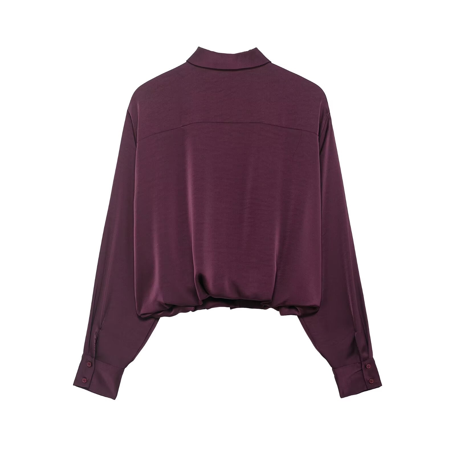 Women Clothing Autumn Retro Easy Matching Wine Red Satin Short Shirt Bella Mia