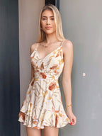 Women Printed Sexy V-neck Exposed Sleeveless Women Dress Bella Mia