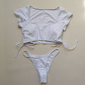 New Sexy Short Sleeved Bikini Split Swimsuit Women Solid Color Nylon Swimsuit Bella Mia