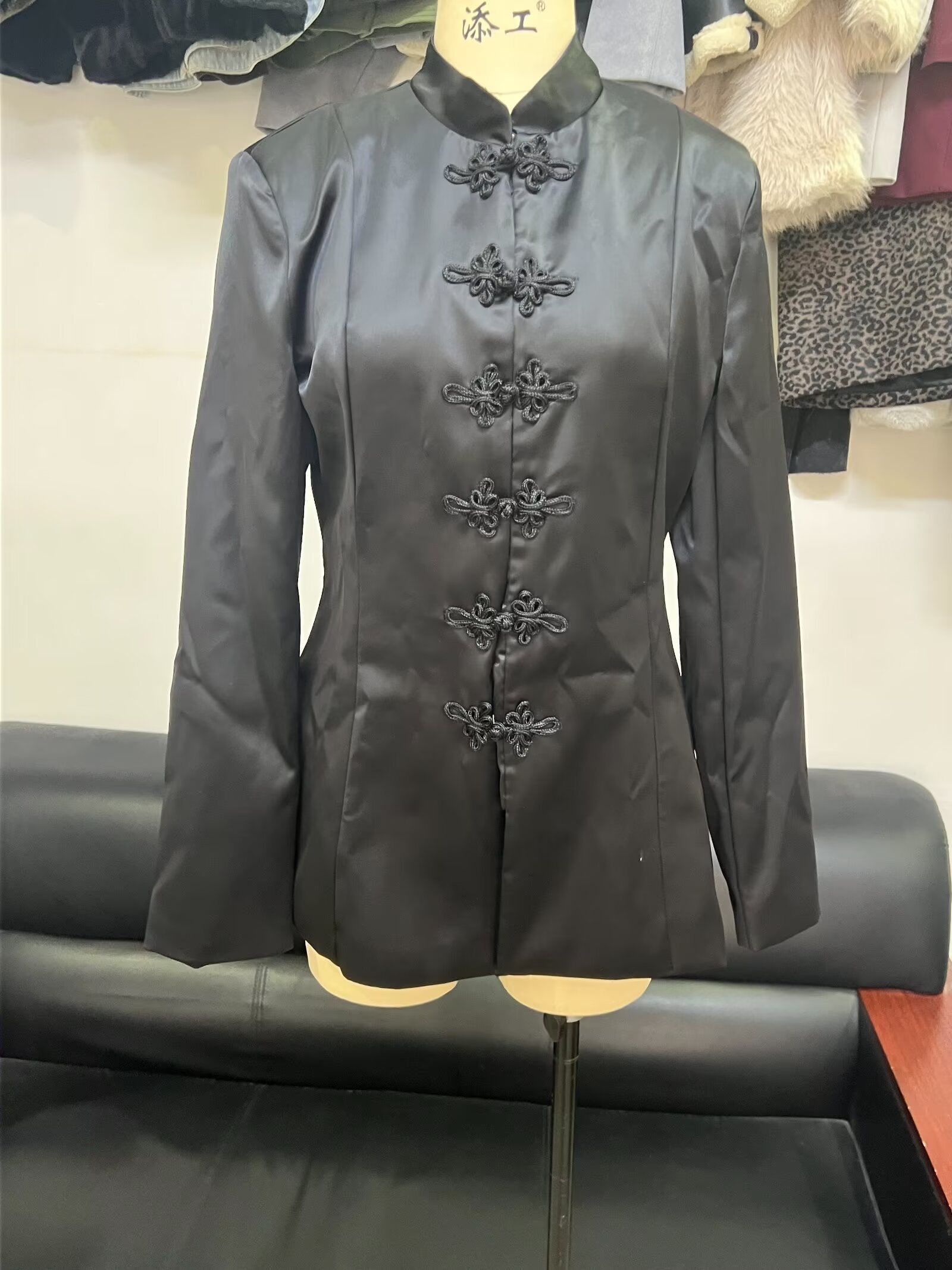 Spring Summer Chinese Coat Black Buckle Chinese Knot Waist Jacket Bella Mia