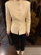 Women Clothing Stand Collar Buckle Satin Jacket Waist Trimming Coat Bella Mia