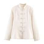 Women Clothing Stand Collar Buckle Satin Jacket Waist Trimming Coat Bella Mia