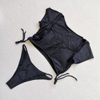 New Sexy Short Sleeved Bikini Split Swimsuit Women Solid Color Nylon Swimsuit Bella Mia