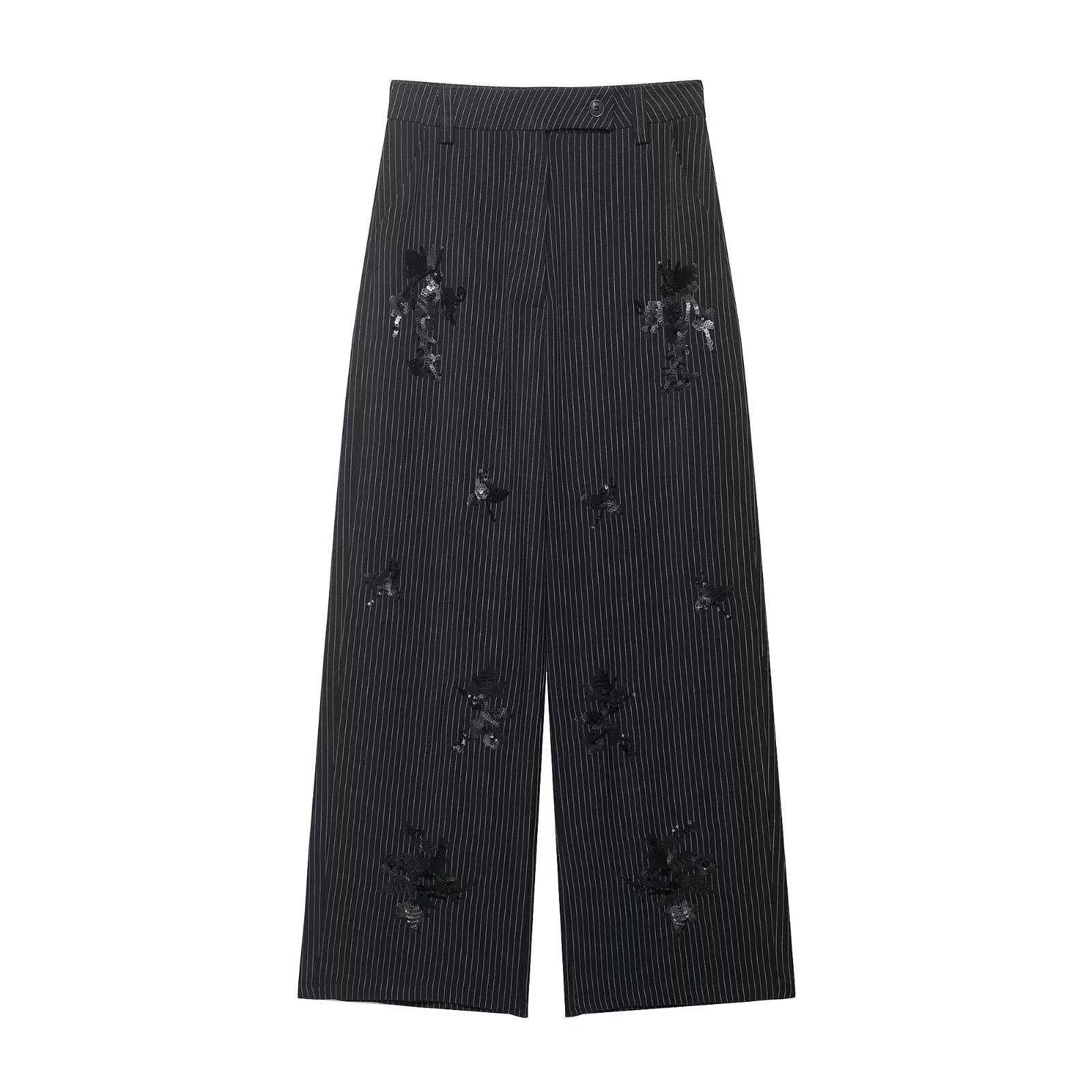 Spring Women Clothing Embroidered Sequ Striped Work Pant Two Piece Sets Bella Mia