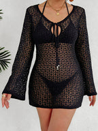 Women Beach Dress Beach Cover Up Women Clothing Long Sleeve Sexy Cutout See through Tied Dress Bella Mia