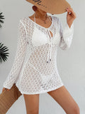 Women Beach Dress Beach Cover Up Women Clothing Long Sleeve Sexy Cutout See through Tied Dress Bella Mia
