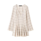 Women Clothing Western Long Sleeve V neck Plaid Short Dress Bella Mia