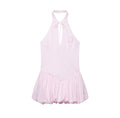 Women Clothing Summer Poplin Hanging Collar Balloon Short Dress