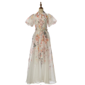 Women Summer Floral Short Sleeved Waist Long Dress