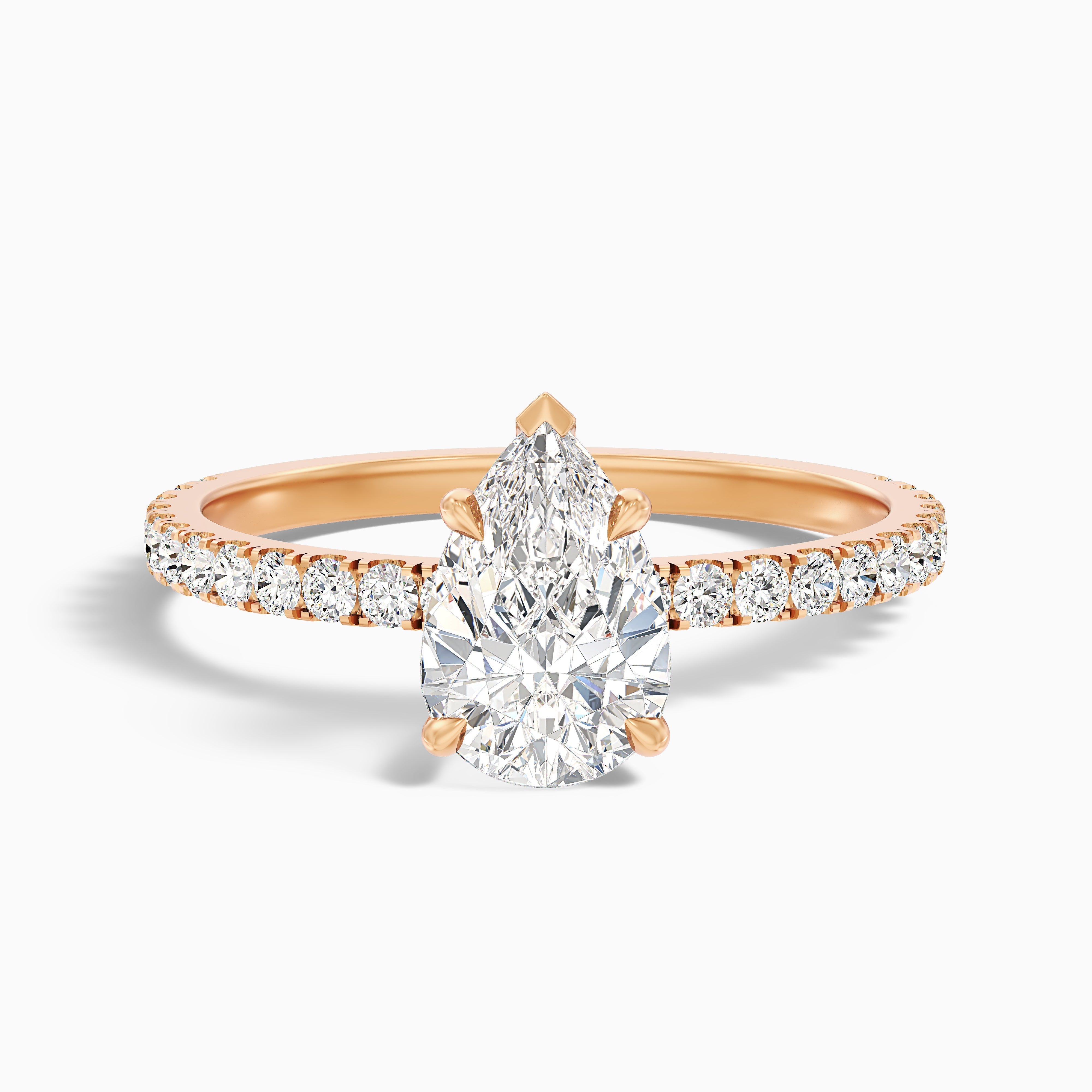 Vera 3 Carat Pear Cut Side Stone Pave Lab Grown Diamond Ring in 14k White Gold
