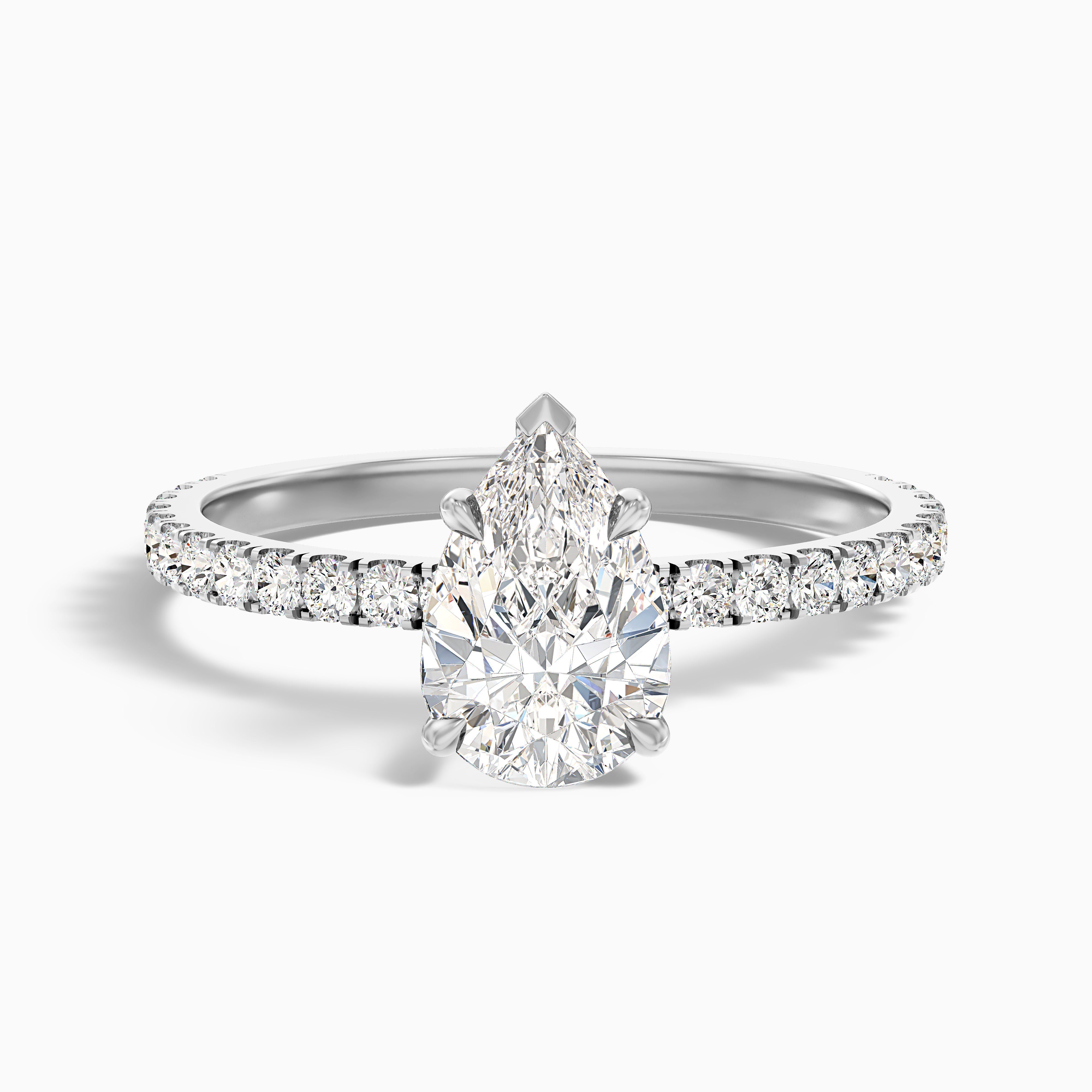 Vera 3 Carat Pear Cut Side Stone Pave Lab Grown Diamond Ring in 14k White Gold