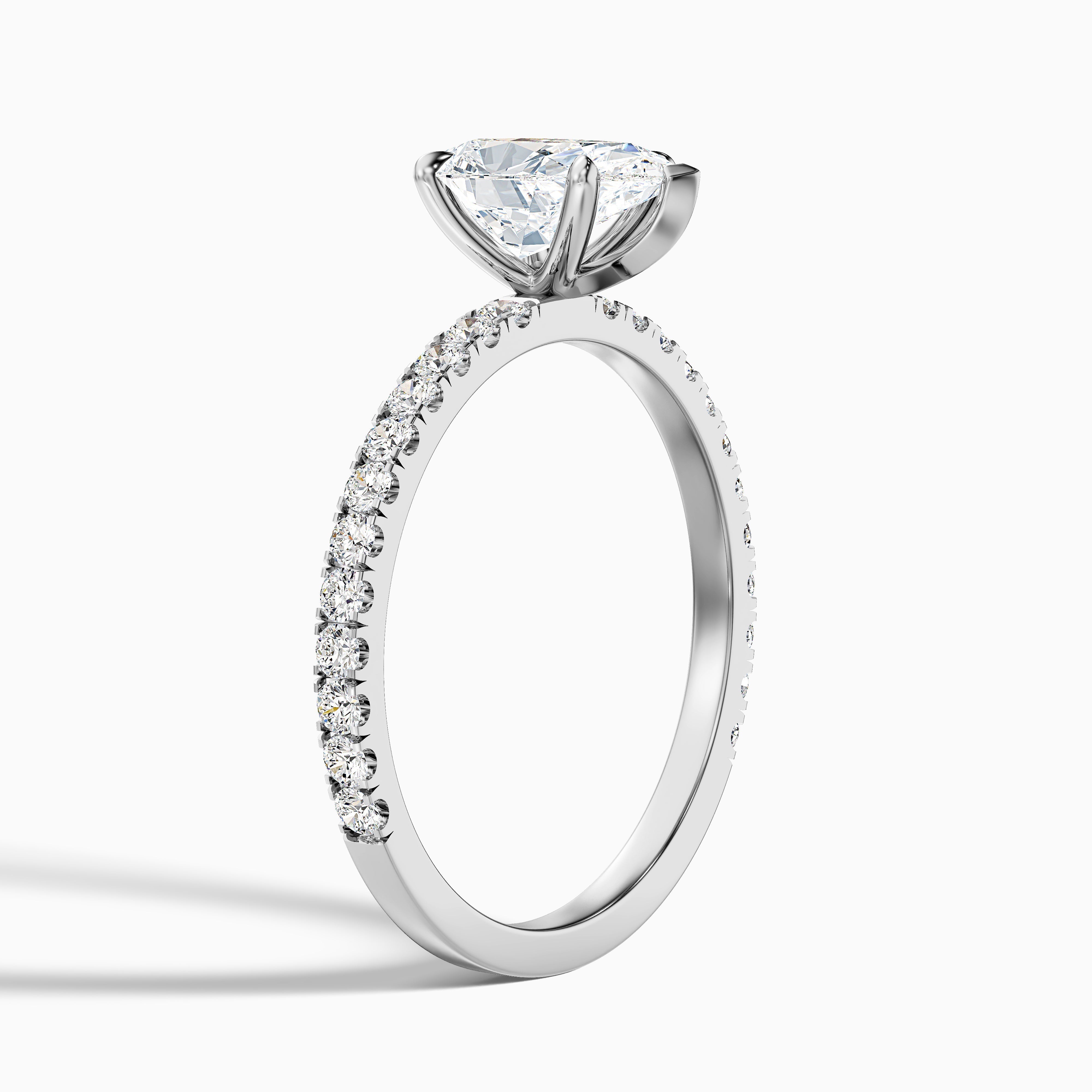 Vera 3 Carat Pear Cut Side Stone Pave Lab Grown Diamond Ring in 14k White Gold