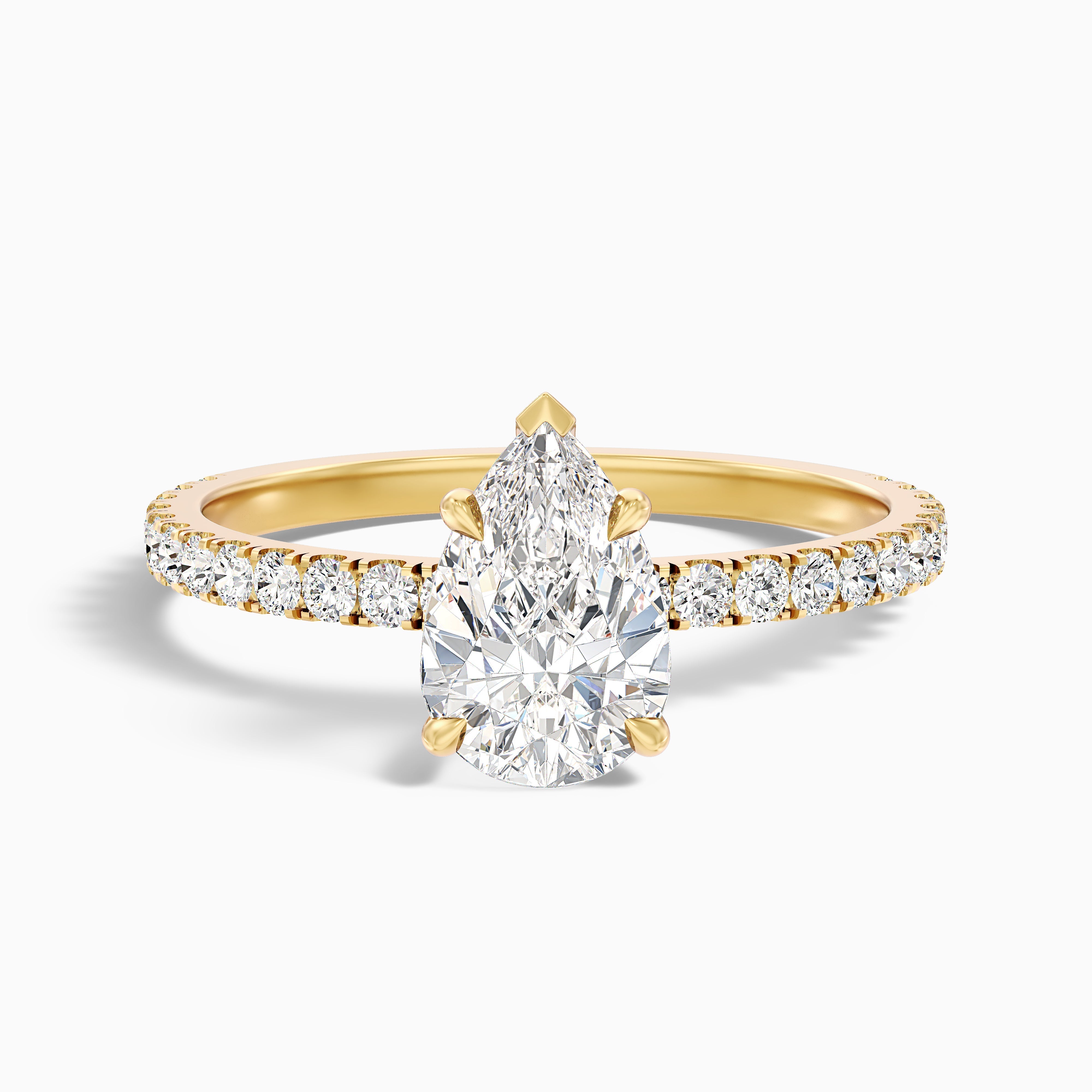 Vera 3 Carat Pear Cut Side Stone Pave Lab Grown Diamond Ring in 14k White Gold