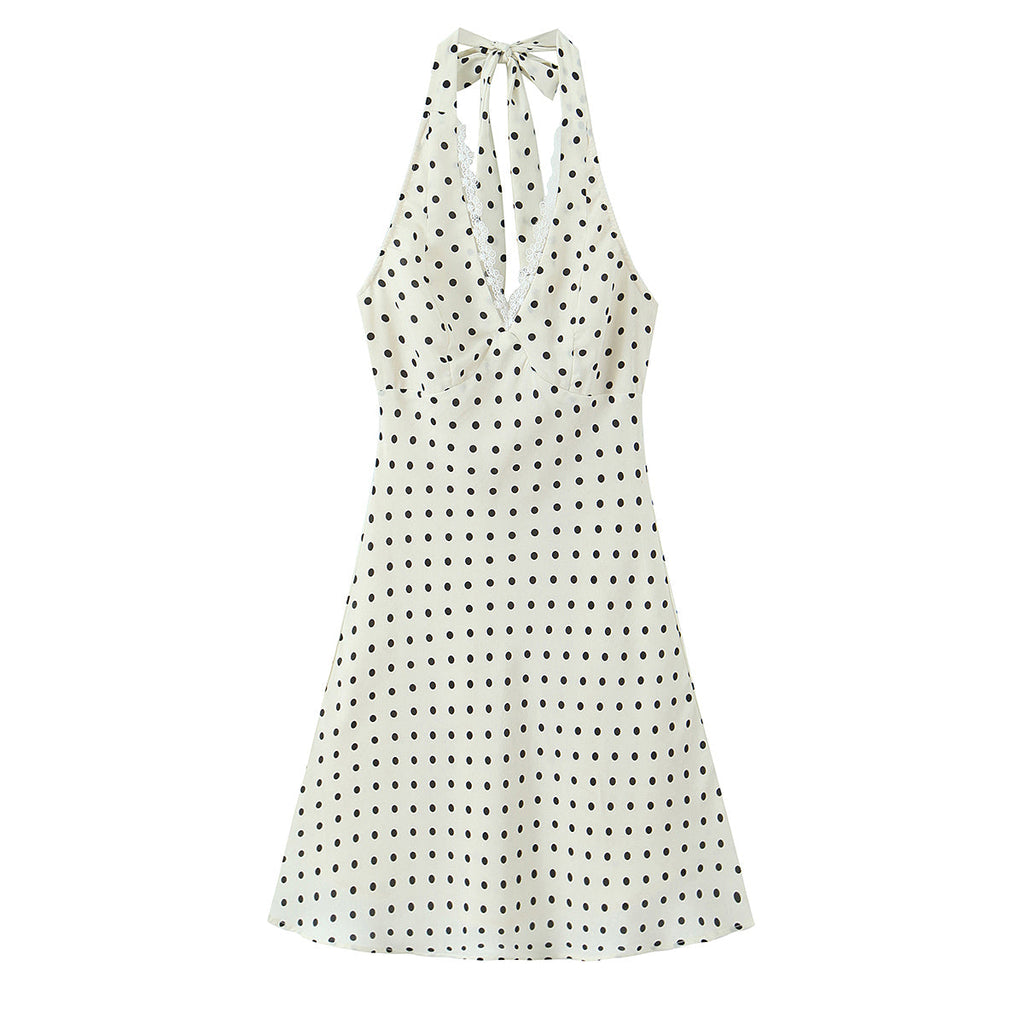 Spring Lace Lace Band Halter Backless Slimming Dress
