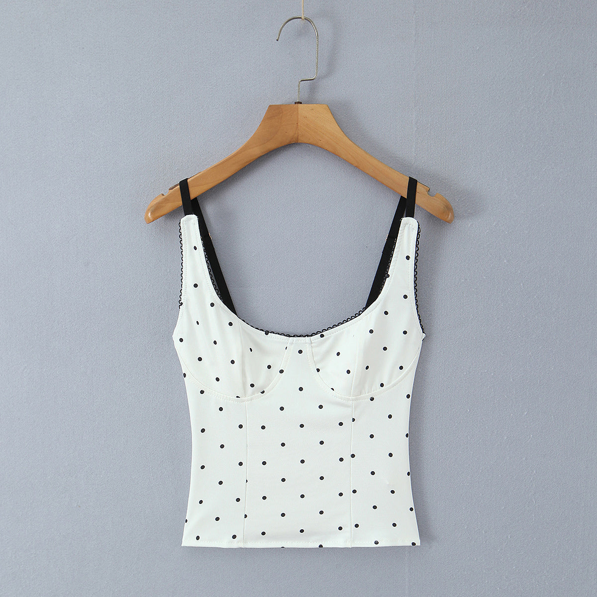 Pure Sexy Lace Stitching Sexy Square Collar Polka Dot Spaghetti Strap Camisole Top