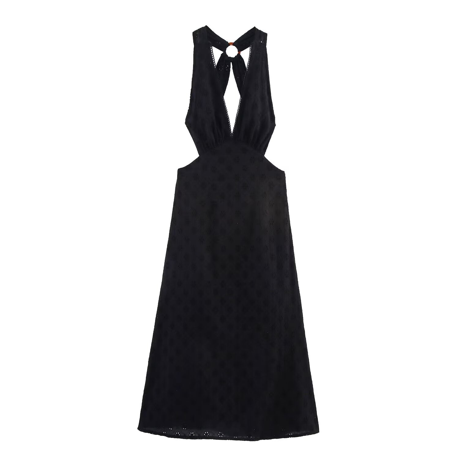 Women Clothing Summer French Hollow Out Cutout Embroidered Halter Sleeveless Dress