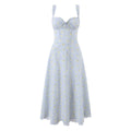 Lace Edge Elegant Baby Blue Print Boning Corset Waist Trimming Spaghetti Straps Vest Dress